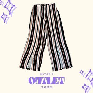 Striped Print Wide Leg Slit Pants